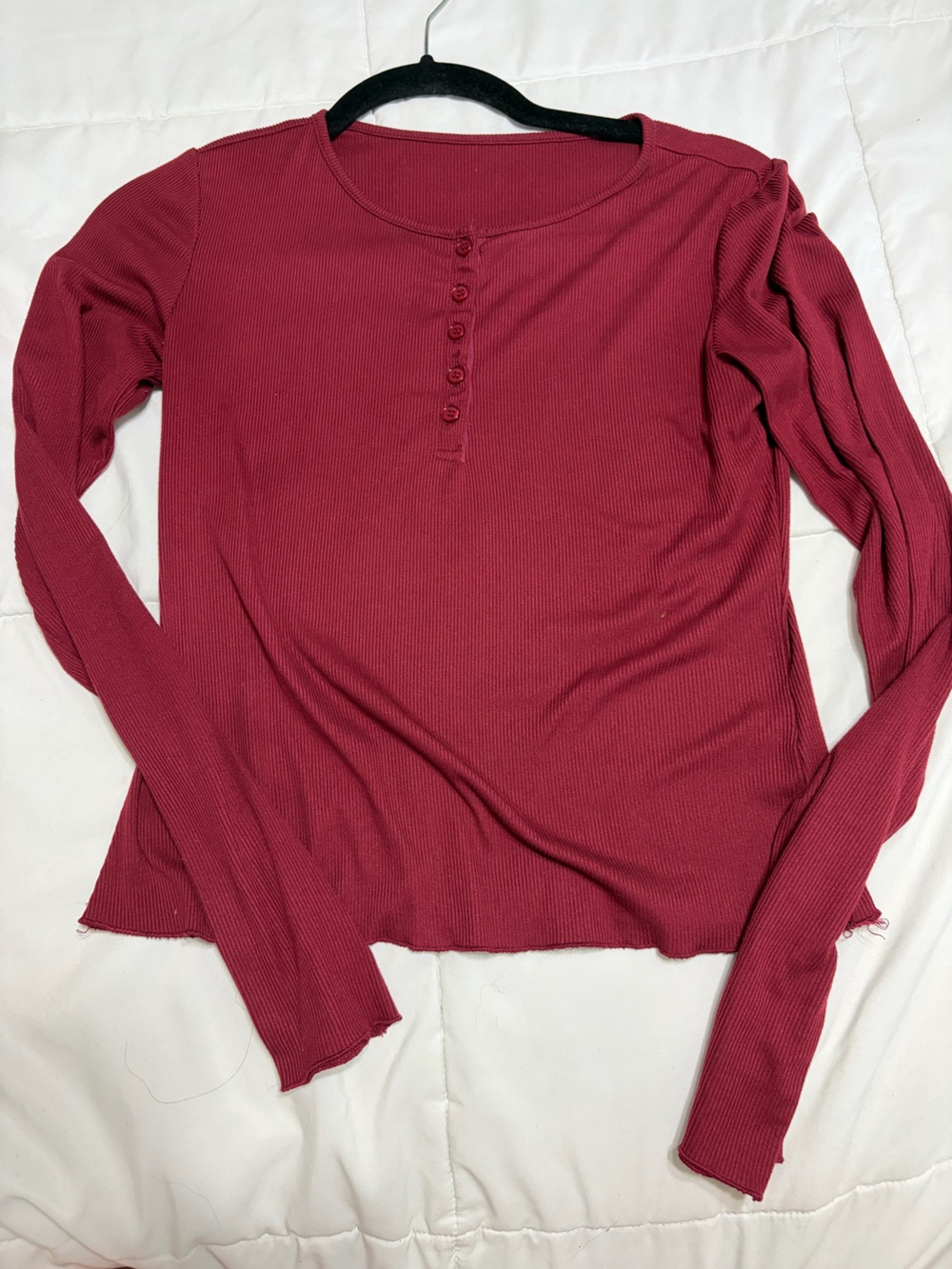Ribbed Long Sleeve Top in Wine Red